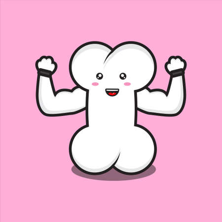 mascot, cute bones with strong muscles, mascot character, cute bones, vector   on white backgroundのイラスト素材