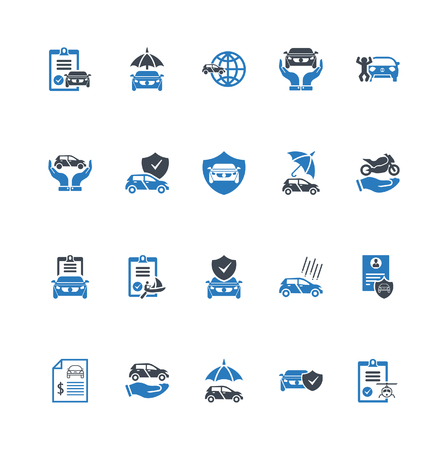Auto Insurance Icons - Car Insurance icons set vector Blueのイラスト素材