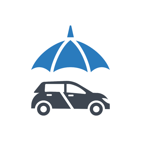 Car and umbrella icon - Automobile protection - auto insurance icon vector blueのイラスト素材