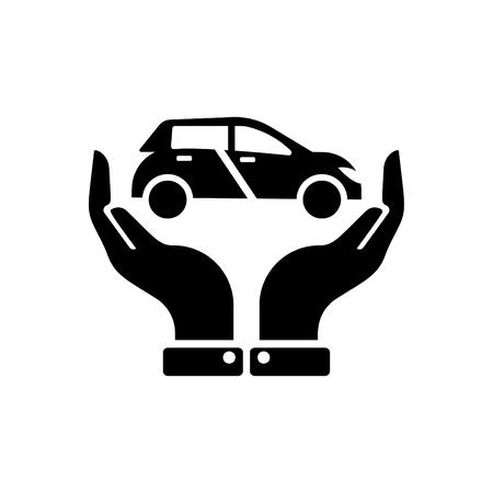 Hands holding car - auto insurance icon vector - transport insurance icon blackのイラスト素材