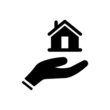 Hand holding up house icon vector blackのイラスト素材