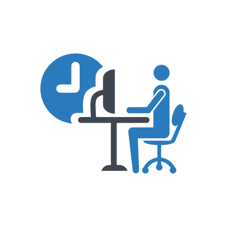 Businessman working on a computer - Glyph style vector icon blueのイラスト素材
