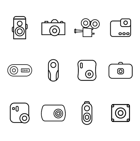 Camera icons set linear style black - Line art camera design vectorのイラスト素材