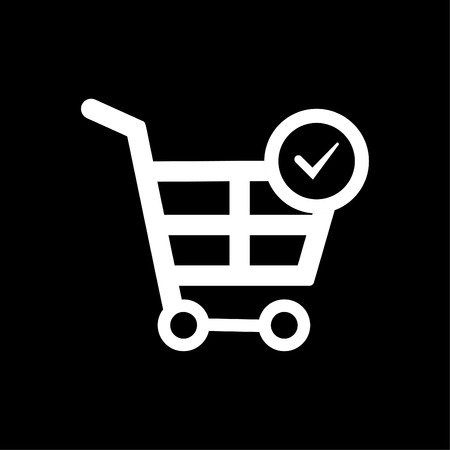 Shopping chart in trendy flat style - shopping chart vector icon, check mark in trolley icon - vector whiteのイラスト素材