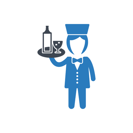 The girl is serving food - food serve vector icon blueのイラスト素材