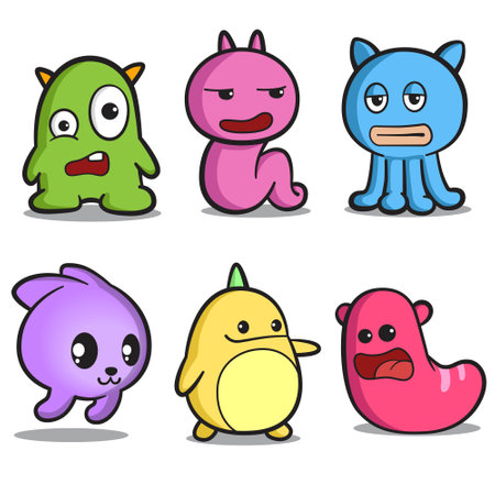 Illustration Graphic Vector of Cute Monster Doodle Cartoon Characters Setのイラスト素材