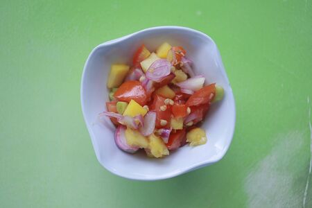 Sambal Matah, better known as spicy Balinese sauce, pepper sauce, spicy chillies and onions ground into oneの写真素材