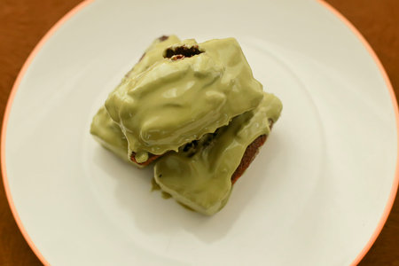 Kue Balok, Little Cubical Brownies or Cake Beams Topped with Melted Matcha