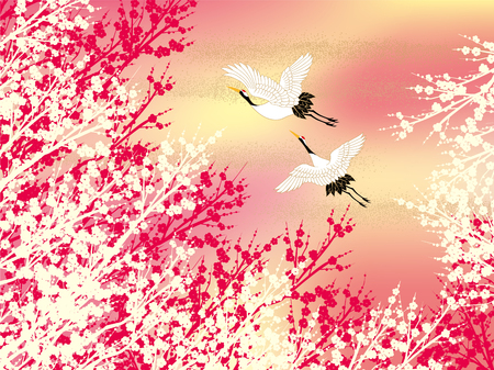 Illustration of crane and beautiful plumのイラスト素材