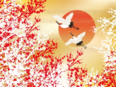 Illustration of crane and beautiful plumのイラスト素材