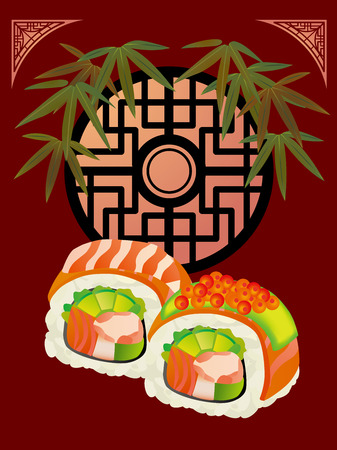 The poster of Asia with sushiのイラスト素材