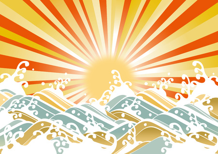 Illustration of the sun and waveのイラスト素材