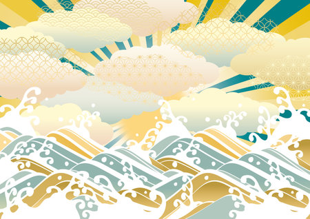 Illustration of the sun and waveのイラスト素材