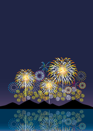 Night view and fireworksのイラスト素材