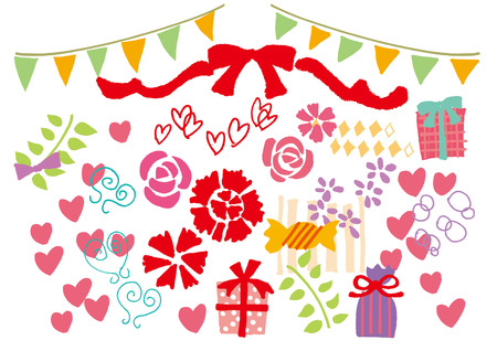 It is surrounded by a lot of cute giftのイラスト素材