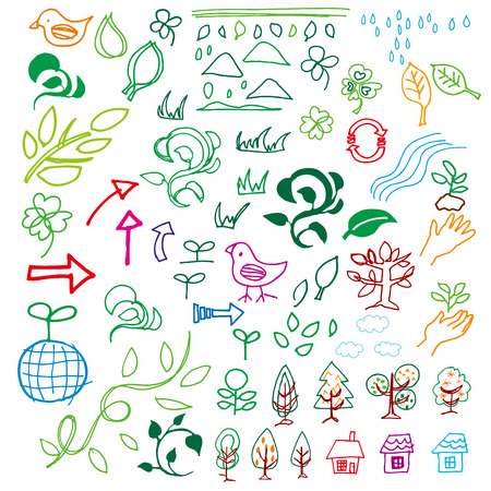 Green and Eco handwritten illustrationsのイラスト素材