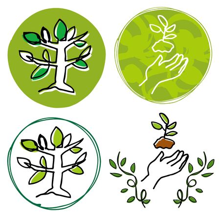 Green and Eco handwritten illustrationsのイラスト素材