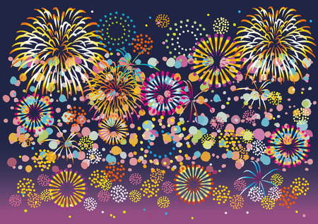 Night view and fireworksのイラスト素材