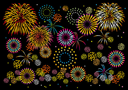 Night view and fireworksのイラスト素材