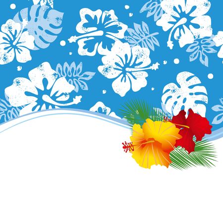Summer sea and hibiscus landscapeのイラスト素材