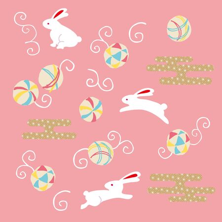 Cute rabbit and Temariのイラスト素材