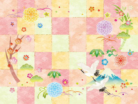 New year check pattern round goldの写真素材