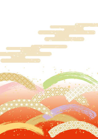 The pattern of Japanese pattern wanting beautifully in Japan / brush touch (color)のイラスト素材