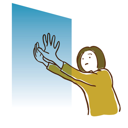 Woman pushing a wall. Dark feelingのイラスト素材