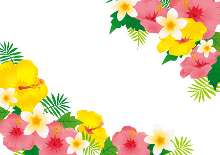 Illustration of a beach resort with hibiscus bloomingのイラスト素材