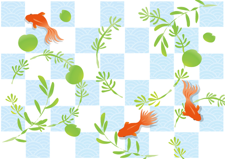 Illustration of cool water and goldfish and aquatic plantsのイラスト素材