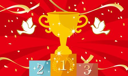 Confetti and stars dance, cheering bright illustrations happy cup winのイラスト素材