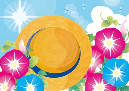 Illustration that morning glory shines in summer blue skyのイラスト素材
