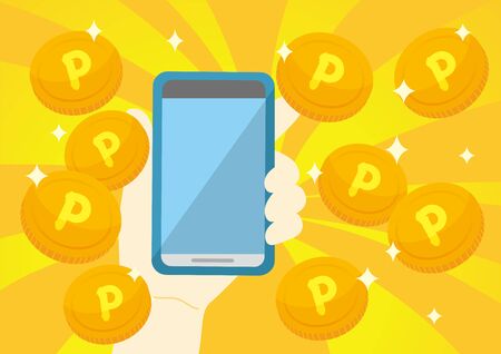 There are many points, coins, when using smartphoneのイラスト素材