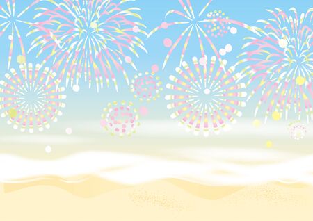 Illustration of fireworks launching on the beachのイラスト素材