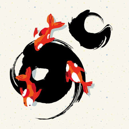 Visiting the summer with a goldfish illustrationのイラスト素材