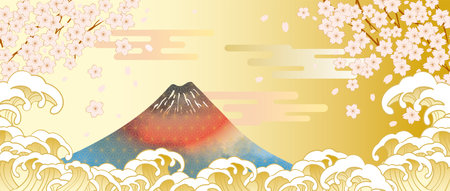 Japan Mt. Fuji and the cityscape of Tokyoのイラスト素材