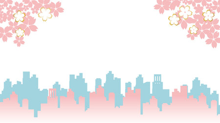 Spring cherry blossom season cityscapeのイラスト素材
