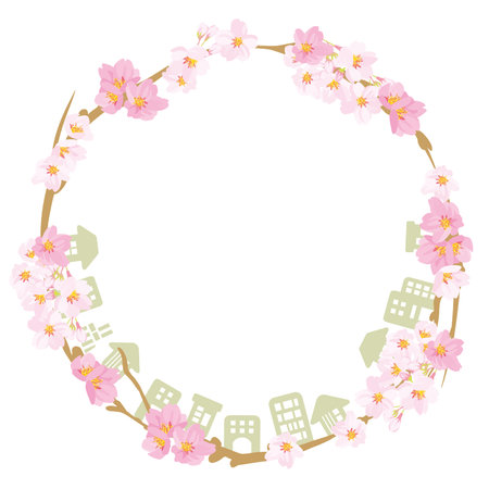 Spring cherry blossom season cityscapeのイラスト素材