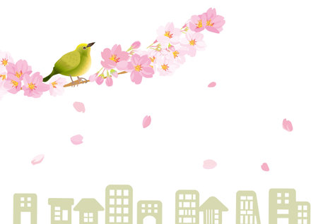 Spring cherry blossom season cityscapeのイラスト素材