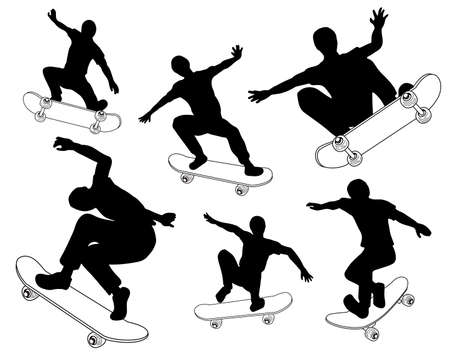 Silhouette of athletes competing on skateboardsのイラスト素材