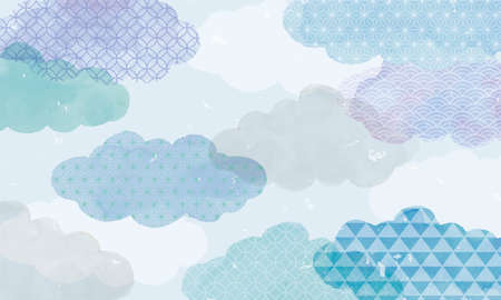 Watercolor style Japanese pattern background materialのイラスト素材