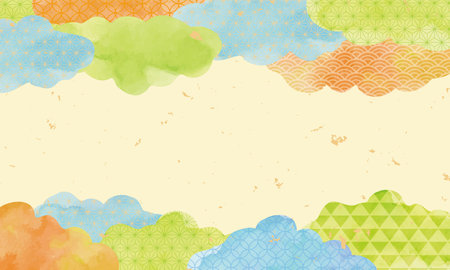 Watercolor style Japanese pattern background materialのイラスト素材