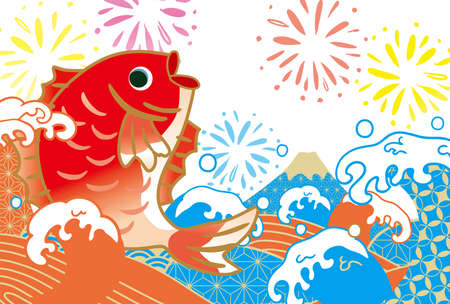 Sea bream congratulations background illustrationのイラスト素材