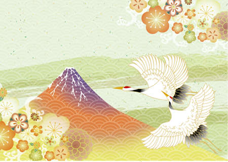 Beautiful Japanese pattern with cranesのイラスト素材