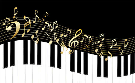 Illustration of piano keyboard and musical notesのイラスト素材