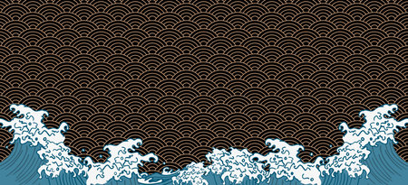 Wave Japanese style illustration backgroundのイラスト素材