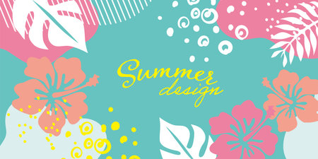 It is a colorful resort illustration of palms in summer
