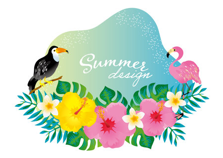 Tropical palm flamingo tropical illustrationのイラスト素材