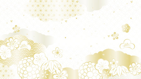 Japanese style pattern gentle gold illustration backgroundのイラスト素材