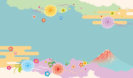 It is a Japanese style pattern illustration with Mt. Fujiのイラスト素材
